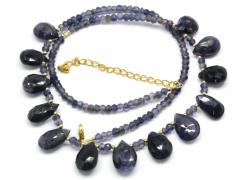 Colier Iolit cu Fluorit Briolete Disc Fatetate -12-17 x 7-11 mm - Accesorii Gold Filled