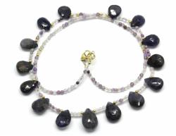  Colier Iolit cu Fluorit Briolete Disc Fatetate - 9-14 x 7-9 mm - Accesorii Gold Filled