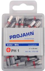 PROJAHN Set de biti colorati PH 1-2 Phillips (in cruce) PROJAHN 1/4" 50 buc/set