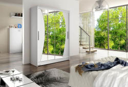 Expedo Dulap dormitor cu uşi glisante STAWEN X cu oglindă, 150x200x58, alb mat Garderoba