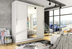 Expedo Dulap dormitor cu uși glisante LUKAS cu oglindă, 250x215x58, alb mat