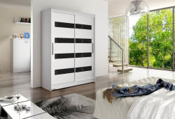 Expedo Dulap dormitor cu uşi glisante STAWEN IV, 150x200x58, alb/negru luciu Garderoba