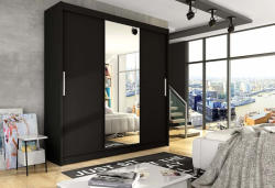 Expedo Dulap dormitor cu uşi glisante LUKAS cu oglindă, 250x215x58, negru mat