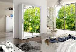 Expedo Dulap dormitor cu uşi glisante STAWEN XI cu oglindă, 150x200x58, alb mat