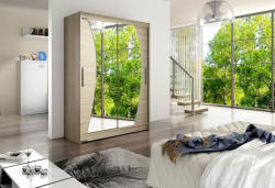 Expedo Dulap dormitor cu uși glisante STAWEN X cu oglindă, 150x200x58, Sonoma