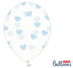 PartyDeco Balon - Transparent cu inimioare albastre