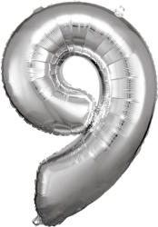 Amscan Balon din folie cifra aniversară 9 argintiu