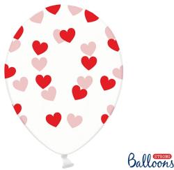 PartyDeco Balon - Transparent cu inimioare roşii