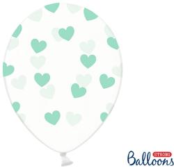 PartyDeco Balon - Transparent cu inimioare verzi