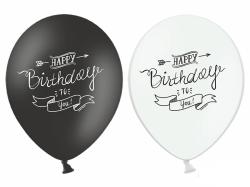 PartyDeco Balon pastelat Happy Birthday alb sau negru