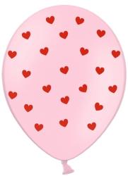 PartyDeco Balon roz cu inimioare rosii