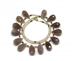  Colier Piatra Lunii Piersica cu Hematit Rotund Briolete Fatetate - 9-10 x 16-18 mm - Accesorii GF