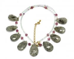  Colier Cuart cu Mica - Piatra Soarelui - Rubin - Fluorit Rotund Briolete Fatetate - Accesorii GF