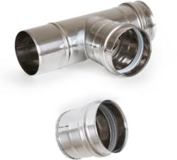 Inoxterm 90°-os rozsdamentes pelletkályha füstcső "T" elem gyűjtő edénnyel - fémszínű (Ø80 mm) (P5202)