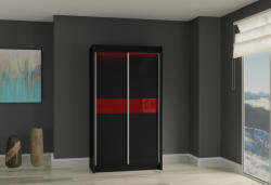 Expedo Dulap cu uși glisante ALEXA + Amortizor, negru/sticlă roșie, 120x216x61 Garderoba