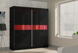 Expedo Dulap cu uși glisante ALEXA + Amortizor, negru/sticlă roșie, 200x216x61