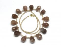  Colier Piatra Lunii Piersica cu Zircon Rotund Briolete Fatetate - 8-10 x 14-18 mm - Accesorii GF