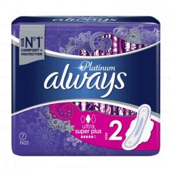 Always Platinum Ultra Super+ Дамски превръзки със защитни крилца 7 броя