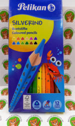 Pelikan Színes ceruza készlet, 12 darabos, vékony-háromszögletű ceruzatest, Silveriono Pelikán