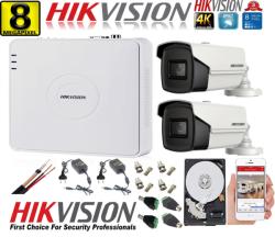 Hikvision Kit supraveghere ultraprofesional Hikvision 2 camere 8MP 4K, 80 IR, DVR 4 canale, accesorii incluse si HDD (201901014962) - camerepro