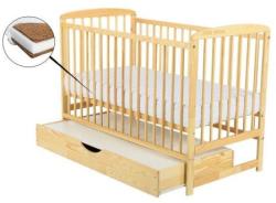 BabyNeeds - Patut din lemn Ola 120x60 cm, cu sertar, Natur + Saltea 12 cm (BOOLA12CM02NT)