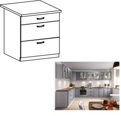 TEMPO KONDELA Cabinet inferior cu sertare, gri mat/alb, LAYLA D80S3