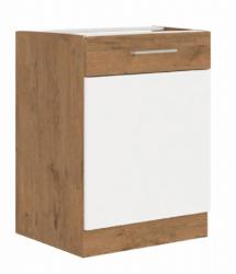 TEMPO KONDELA Cabinet inferior, alb extra lucios HG/stejar Lancelot, VEGA D60 1F BB