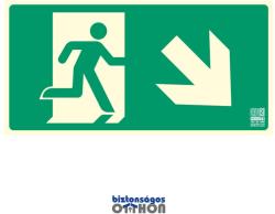 Implaser Menekülési út jobbra lefelé (lépcső) mutató, Utánvilágító műanyag tábla 32x16 cm, 0, 7 mm vastag - B150 (IMPLEV255)