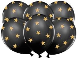 PartyDeco Balon negru cu stele aurii