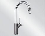 BLANCO CARENA-S VARIO SILGRANIT®-Look, alumetál-króm kétszínű HD / álló magasnyomású konyhai mosogató csaptelep, magas íves 190 fokban elf. kifolyóval, rejtett kihúzható kétféle sugaras fej, 521360 (521360)