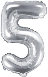 PartyDeco Balon din folie Mini - Cifra 5 argintiu 35cm