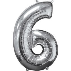 Amscan Balon din folie cifra aniversară 6 argintiu 66 cm