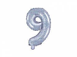 PartyDeco Balon din folie Mini - Cifra 9 holografic 35cm