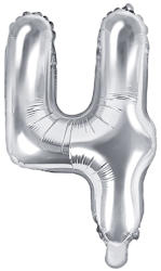 PartyDeco Balon din folie Mini - Cifra 4 argintiu 35cm
