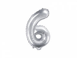 PartyDeco Balon din folie Mini - Cifra 6 argintiu 35cm
