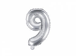 PartyDeco Balon din folie Mini - Cifra 9 argintiu 35cm