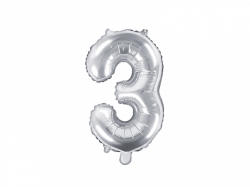 PartyDeco Balon din folie Mini - Cifra 3 argintiu 35cm