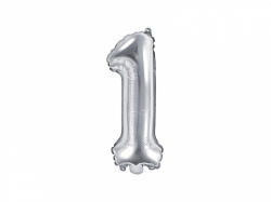 PartyDeco Balon din folie Mini - Cifra 1 argintiu 35cm