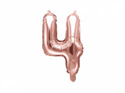 PartyDeco Balon din folie Mini - Cifra 4 auriu-roze 35cm