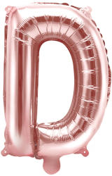 PartyDeco Balon din folie Mini - Litera D 35 cm auriu-roze