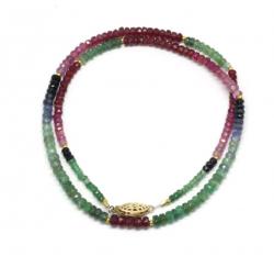  Colier Safir Mixt Natural Disc Fatetat - 2-3 x 4-5 mm - Cristalul Straucirii si Intelepciunii Divine - Accesorii Gold Filled