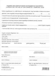 VECTRALINE Nyomtatvány engedély más tulajdonát képezõ gépkocsi használatára VECTRALINE (BVALL345) - tonerpiac