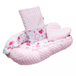 NEW BABY Luxus babafészek párnával és paplannal New Baby Minkyből rózsaszín szívecskék - pindurka