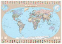  Tűzdelhető világtérkép vászonkép - Föld országai vászon térkép hablapra kasírozva, keretre kifeszítve - magyar nyelvű