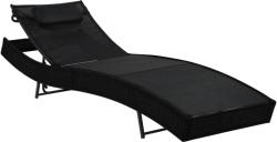 vidaXL Șezlong de plajă cu pernă, negru, poliratan (44717)