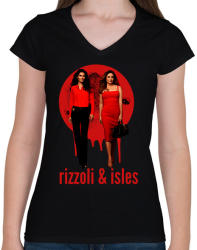 printfashion Született detektívek (Rizzoli & Isles) - Női V-nyakú póló - Fekete (2935486)