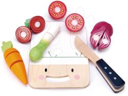 Tender Leaf Fa vágódeszka zöldségekkel Mini Chef Chopping Board Tender Leaf Toys késsel a szeleteléshez (TL8274)
