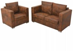 vidaXL Set canapea 2 piese Imitație piele întoarsă (274883) Canapea