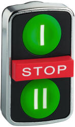 Schneider Electric Schneider XB4BA731327 Harmony komplett fém kettősfejű nyomógomb, Ø22, 2NO+1NC, 2 zöld+1piros , STOP gomb (XB4BA731327)