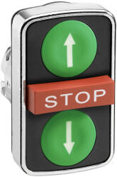 Schneider Electric Schneider ZB4BA73134 Harmony fém kettősfejű nyomógomb fej, Ø22, 1-1 zöld fel/le nyíl, piros, STOP gomb (ZB4BA73134)